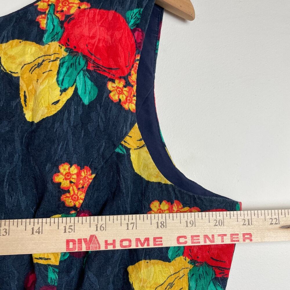 Eva Mendes Fit Flare Dress sz 16 Navy Lemon Tomato Girl Summer Retro Fruit Print - Picture 9 of 10